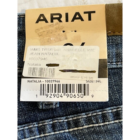 Ariat Jeans Wide Leg NWT Tag Sz 34L Womens Mid Rise Trouser Raw Hem Anabelle - Picture 11 of 12